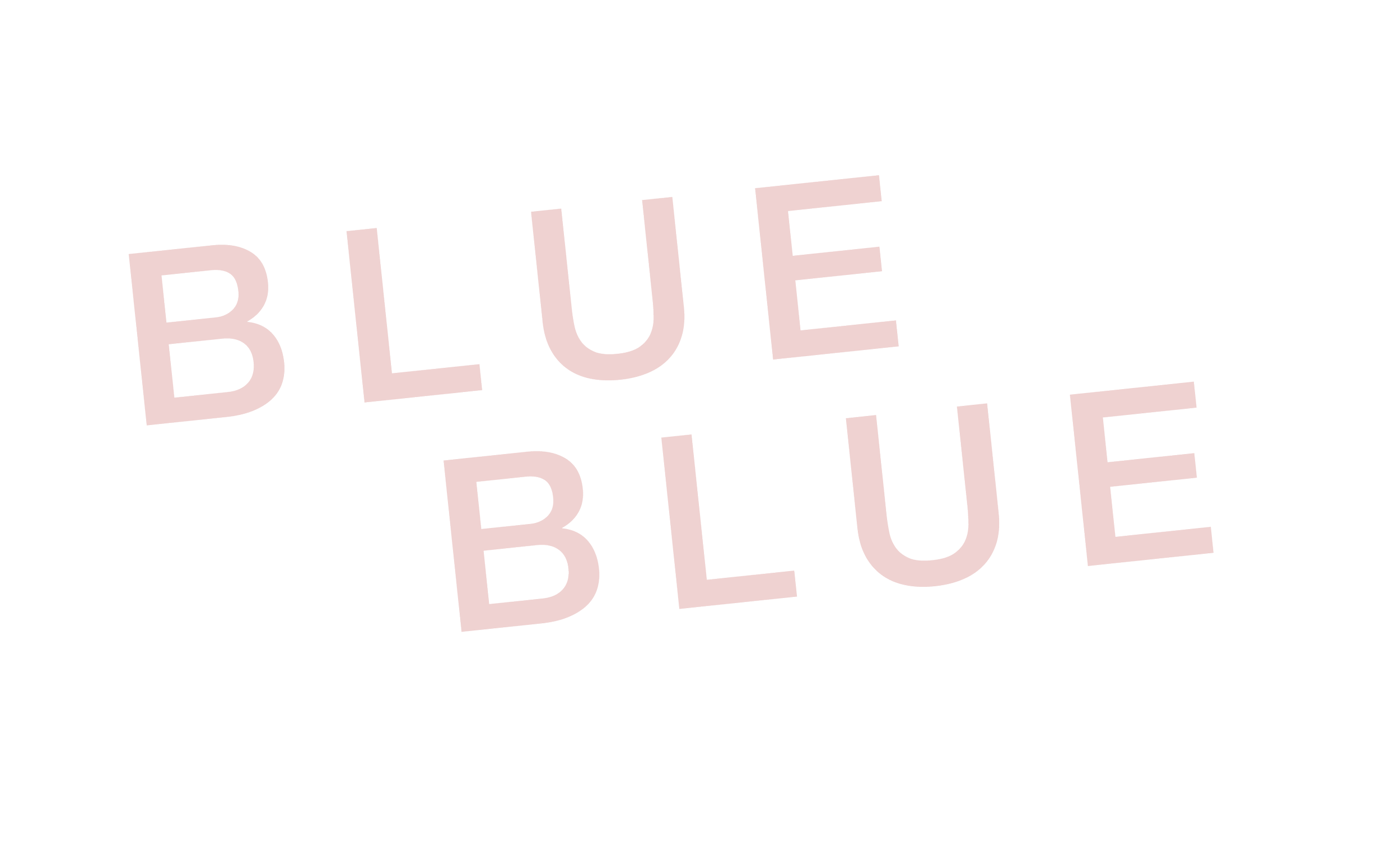 Neon sign displaying the word 'BLUE' in pinkish-white letters, with a reflection beneath it.