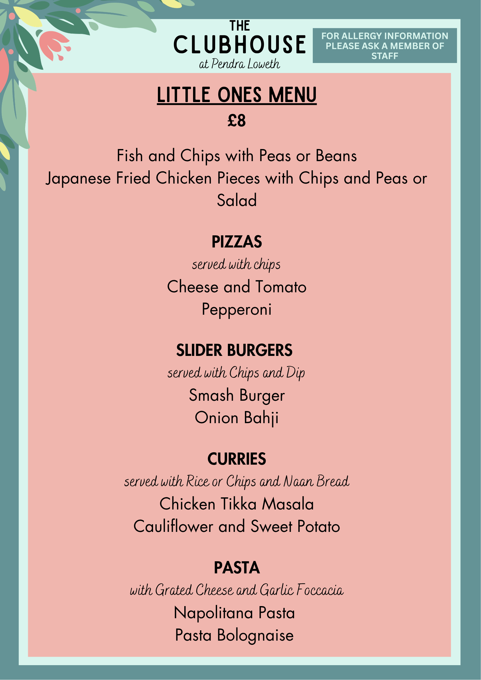 Menus — The Clubhouse at Pendra Loweth