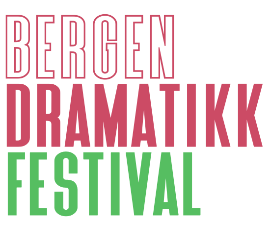 Text that reads 'Bergen Dramatikk Festival' in pink and green on a black background.
