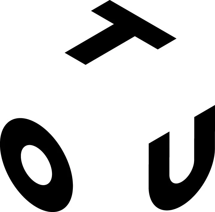 Black geometric abstract shapes on a white background.