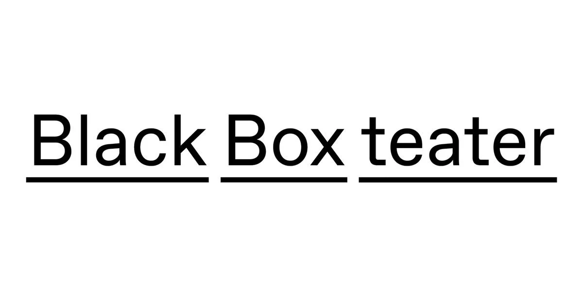 Text graphic reading 'Black Box teater' with underlined words.