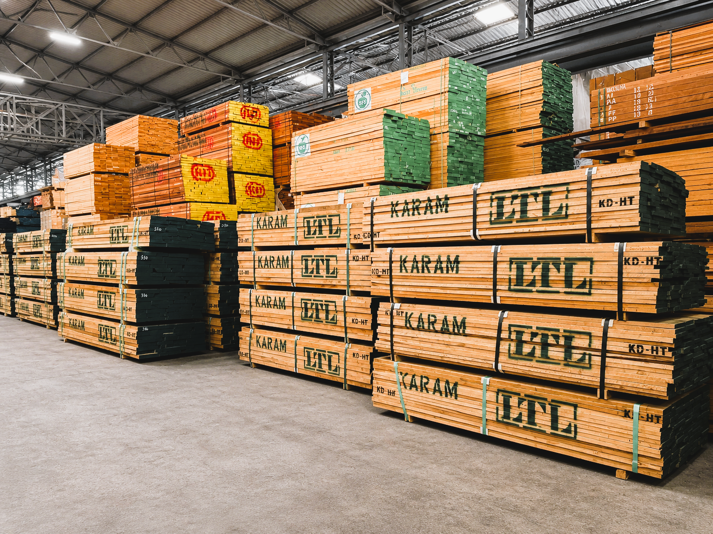 lumber timber wood stacks industrial warehouse, wood planks, hardwood quality prime