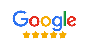 Google logo with five gold stars below it.