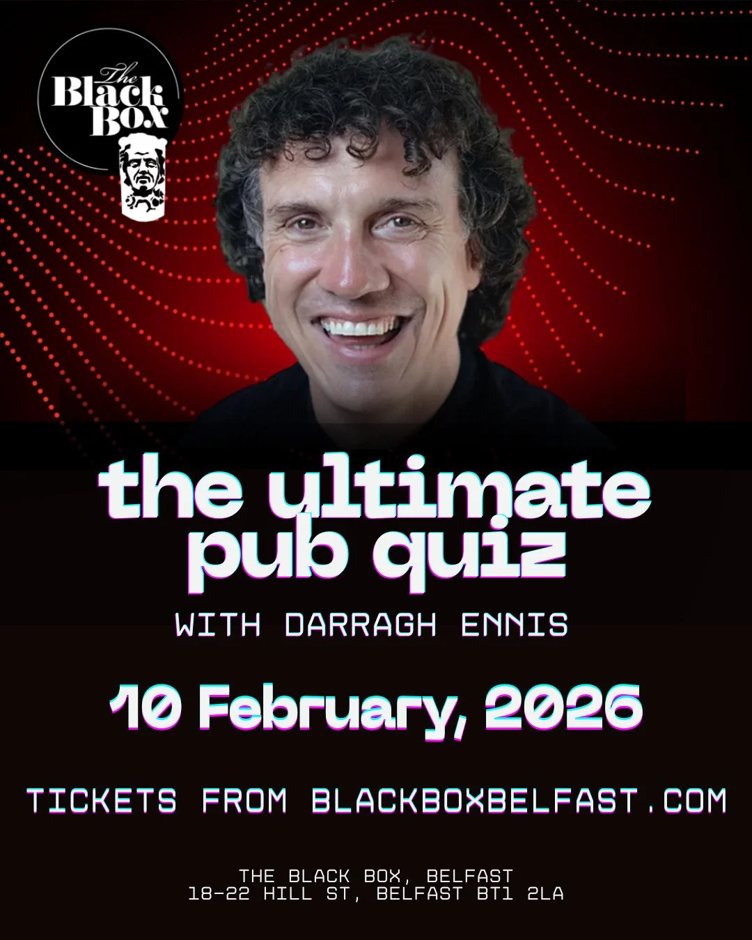 Darragh Ennis will be bringing The Ultimate Puz Quiz to @theblackboxbelfast next month 🧠 Get your tickets from blackboxbelfast.com before they're gone!