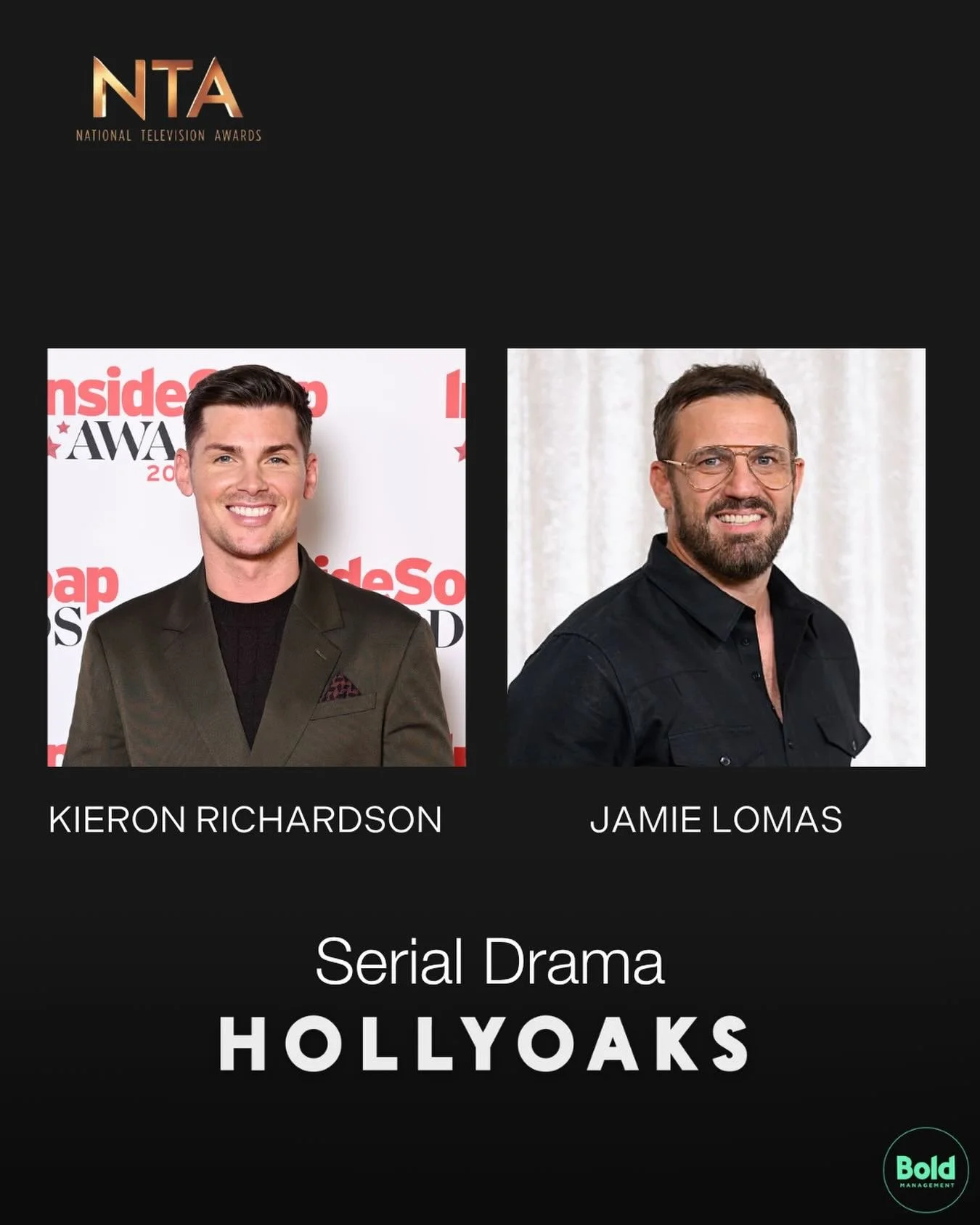 Well done to @mrkieronrichardson &amp; @jamielomas21 who have been long listed for the @officialntas 2026 as apart of Hollyoaks! ✨