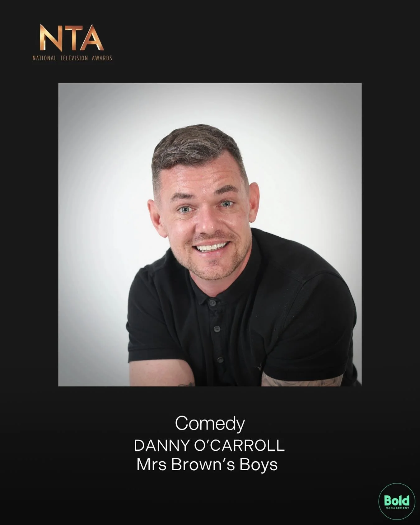 Delighted to see @dannyocarroll has been long listed for an @officialntas as apart of Mrs Brown&rsquo;s Boys! Voting lines are now open ✨