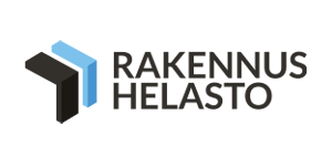 Logo of Rakennus Helasto with a stylized black and blue building icon
