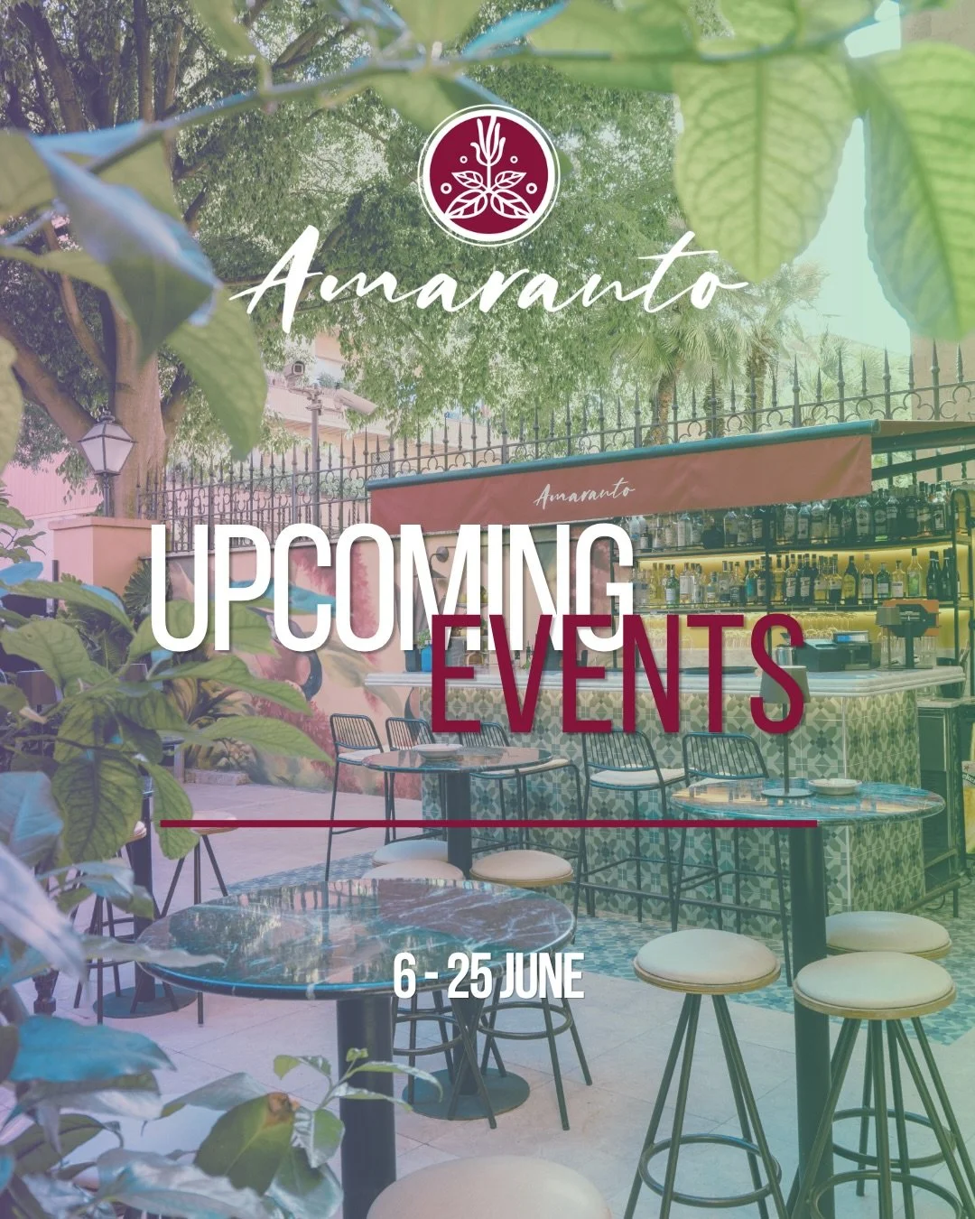 Giugno da Amaranto 🍸✨
Musica dal vivo, dj set, nuovi incontri e serate speciali  tra cocktail, buon cibo e ottima compagnia. 

Scorri per tutti gli appuntamenti in programma questo mese.➡️

Save the dates!

#amarantorome
☎+39 06 8416587
📧amaranto@v
