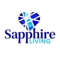 Sapphire Living logo featuring a blue heart-shaped gemstone and the company name.