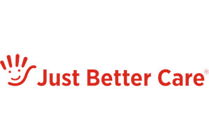 Just Better Care logo with a red smiling hand icon and red text