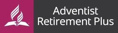 Adventist Retirement Plus logo with a white flame and open book icon on a purple background