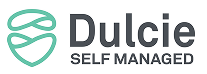 Dulcie Self Managed logo with a stylized heart shape in teal and gray text.