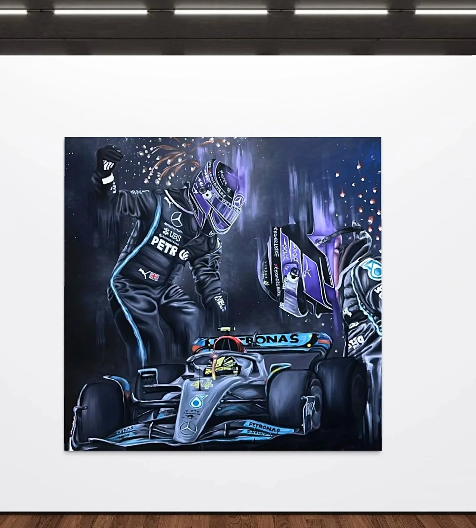 Lewis Hamilton 7 Time F1 World Champion original painting by UK artist Elissa Belson — Formula 1 fine art for sale