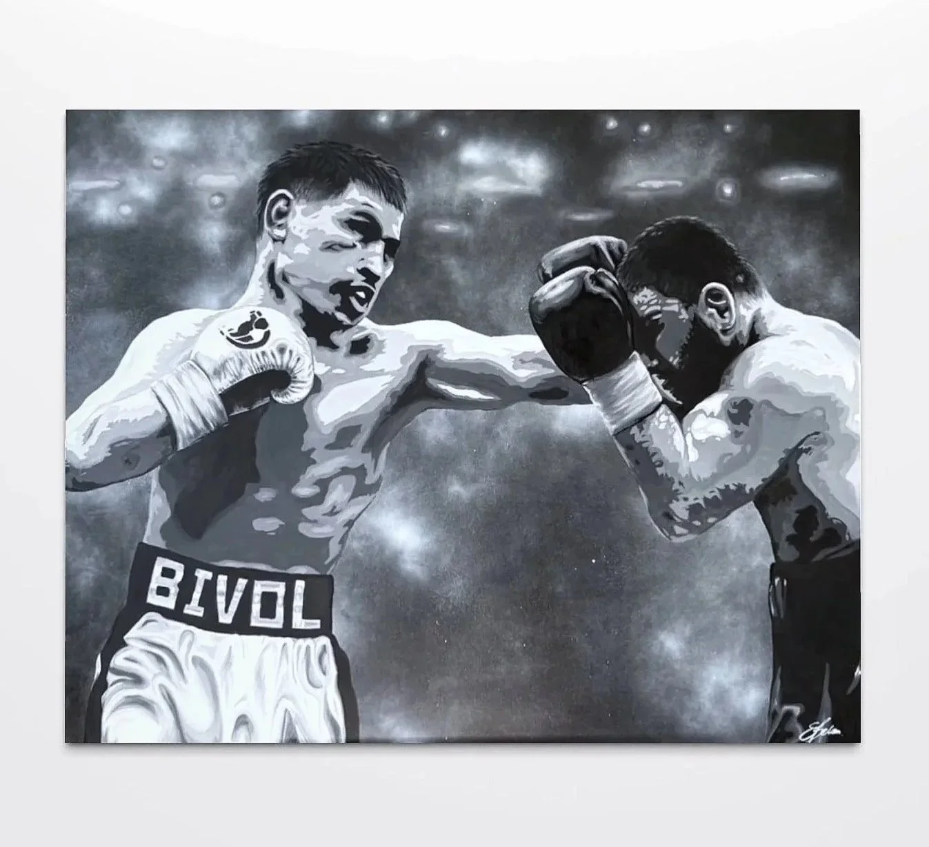 Bivol vs Beterbiev Undisputed Light Heavyweight Championship original boxing painting by UK Artist Elissa Belson