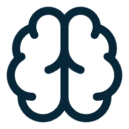Icon of a brain outline in dark blue.