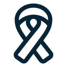 A dark blue awareness ribbon with a heart shape in the center, symbolizing support and remembrance.
