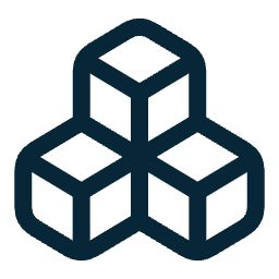 A geometric illustration of three interconnected cubes in dark blue outlines.