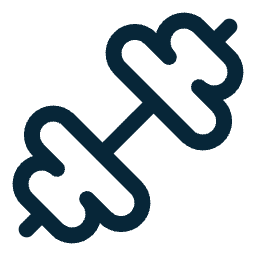 Illustration of a dumbbell with a short bar and round weights on each end.