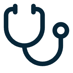 Outline of a stethoscope on a black background.