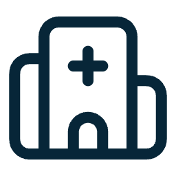 Icon of a hospital building with a cross on top.