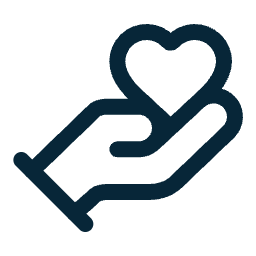 Outline of a hand holding a heart.