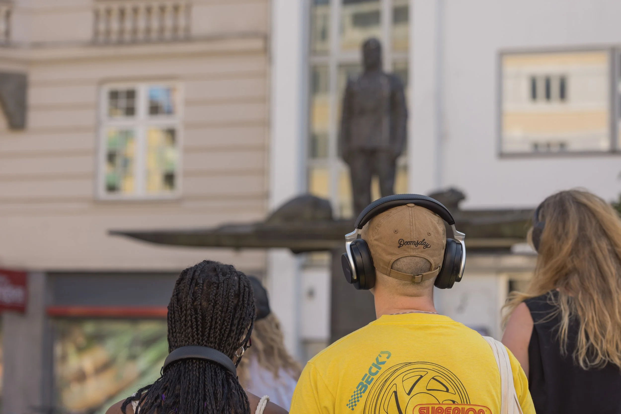 Guided tour as part of CAFX in front of the Greenlandic Monument Christianshavn, photo Francesco Martello 