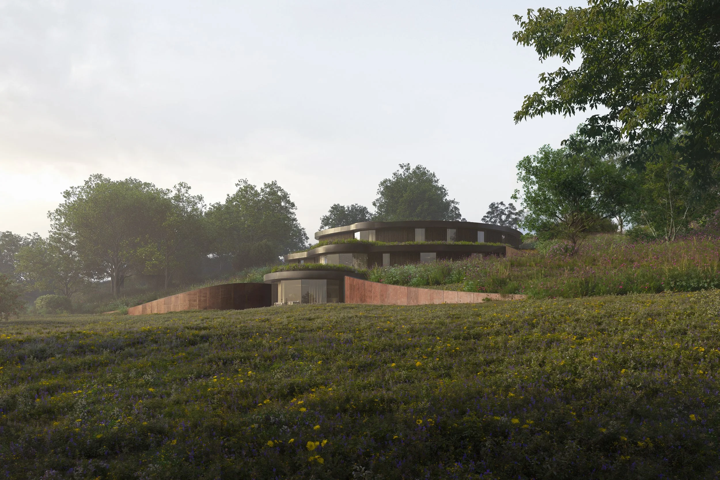 Bowhill House, North Yorkshire — CGI showing a new house in open countryside, Paragraph 84 approval