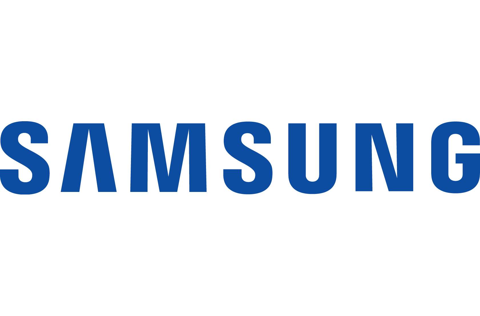 Samsung logo in blue text with a black background.