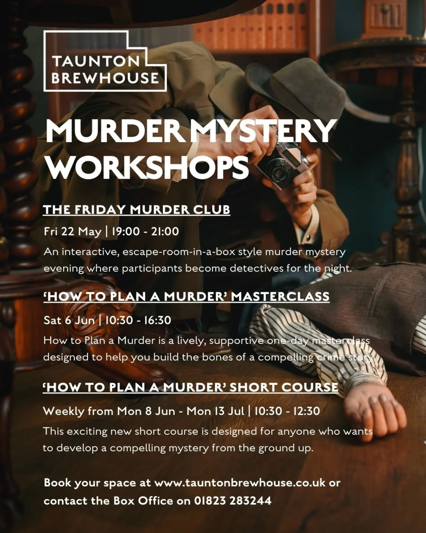 🔎 Unleash your inner detective! 🔎

Want to solve a cold case? Fancy writing your own mystery? 📝 

I have THREE super cool activities coming up at @brewhouselive that you're going to love!

The Friday Murder Club is going to be SO FUN - I'm kind of