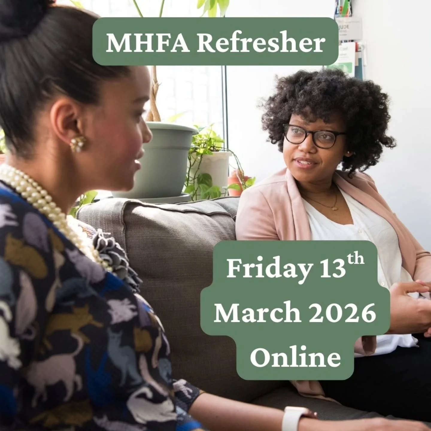 Our next MHFA Refresher course is on Friday 13th March 2026. (Friday the 13th just got better!) 😆

We are running it on Teams from 9:30-1:30pm. 

Join me if you want to:

- Update your knowledge
- Refresh your MHFAider skills
- Meet other MHFAiders 