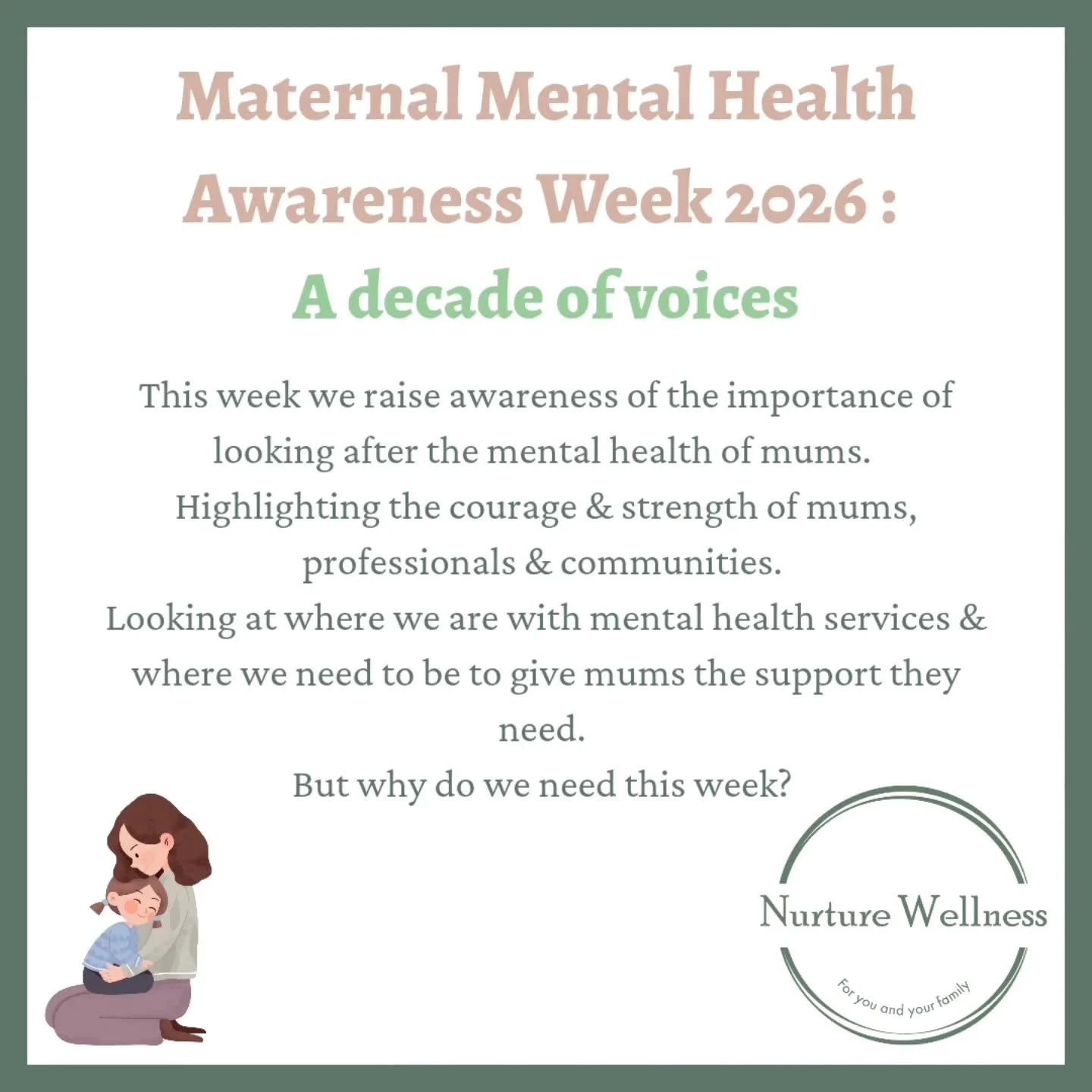 This week is Maternal Mental Health Awareness Week 2026. 

A mums mental health impacts babies, families, and communities. Yet it's still something that isn't always talked about. 

This week we talk about it. 

Will you talk about it too?

#mmhaw26
