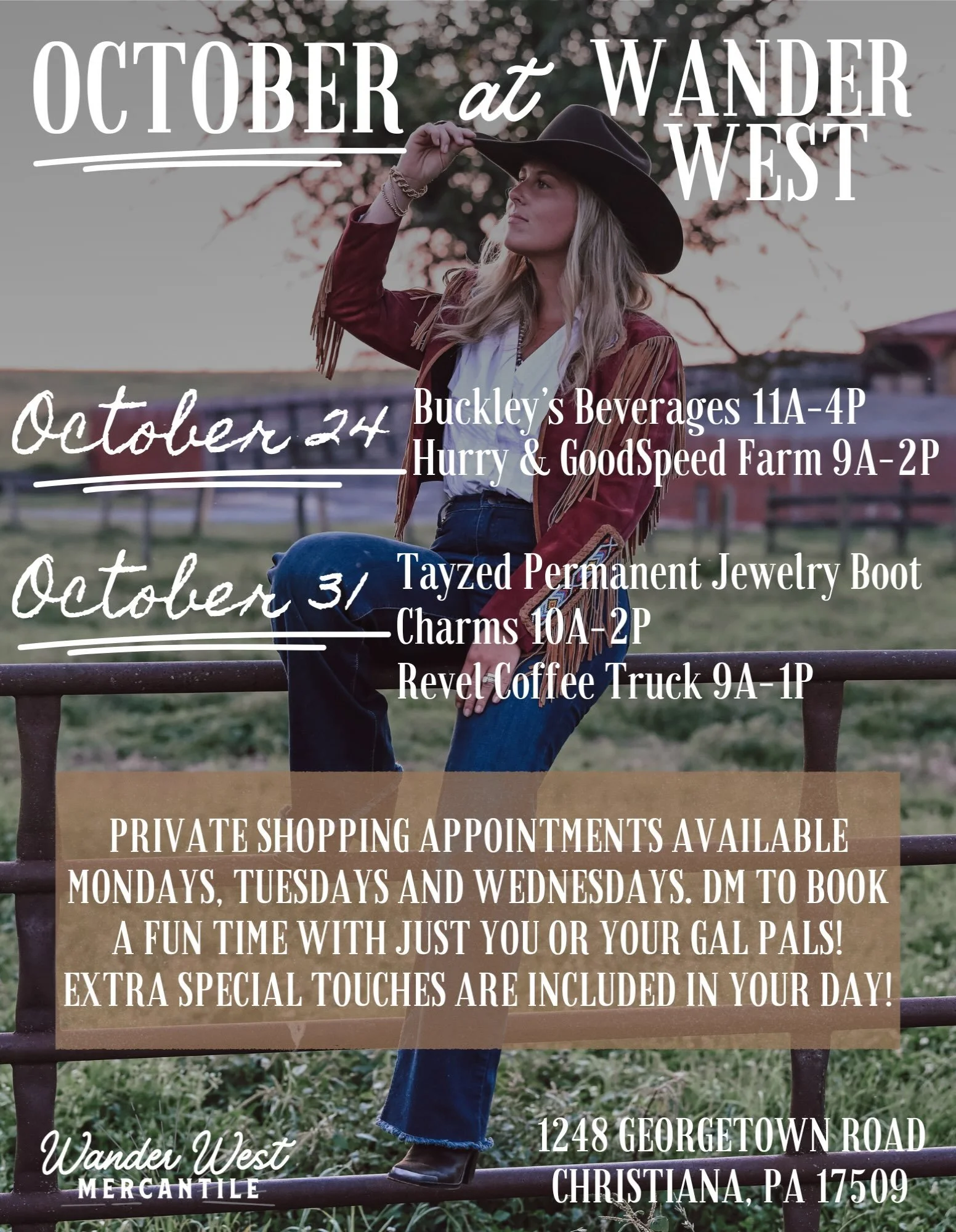 Next weekend we&rsquo;re at it again with a pop-up at our favorite local western store @wanderwestmerc! Come on out and stock up on chicken and beef, pre-order your Thanksgiving turkey and pastured pork, and try on some cowboy boots. @buckleybeverage