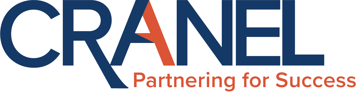 Logo with the word 'CRANEL' in large navy blue and red letters, and the tagline 'Partnering for Success' in red underneath.
