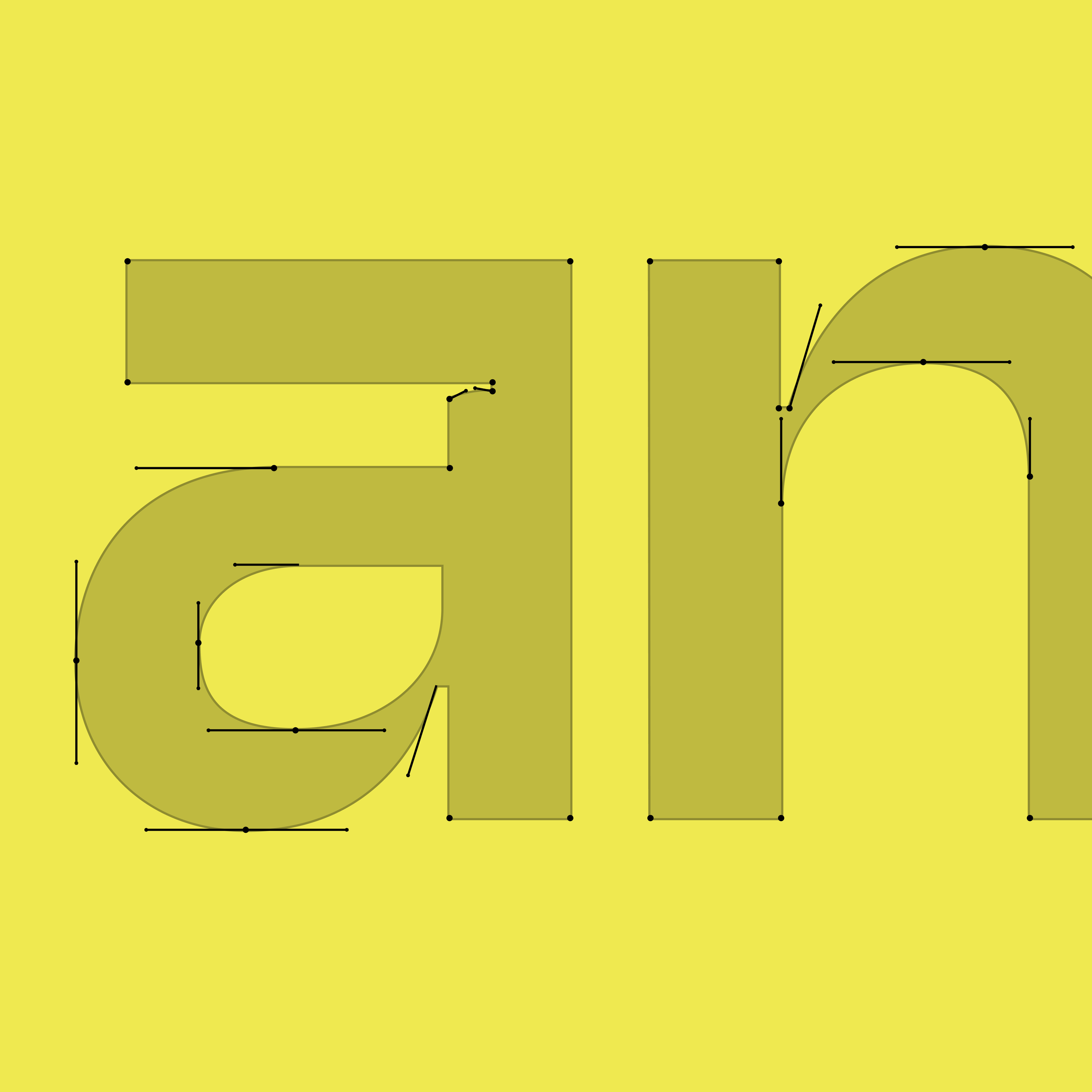 Close-up of a stylized yellow letter 'a' with construction lines and shading.
