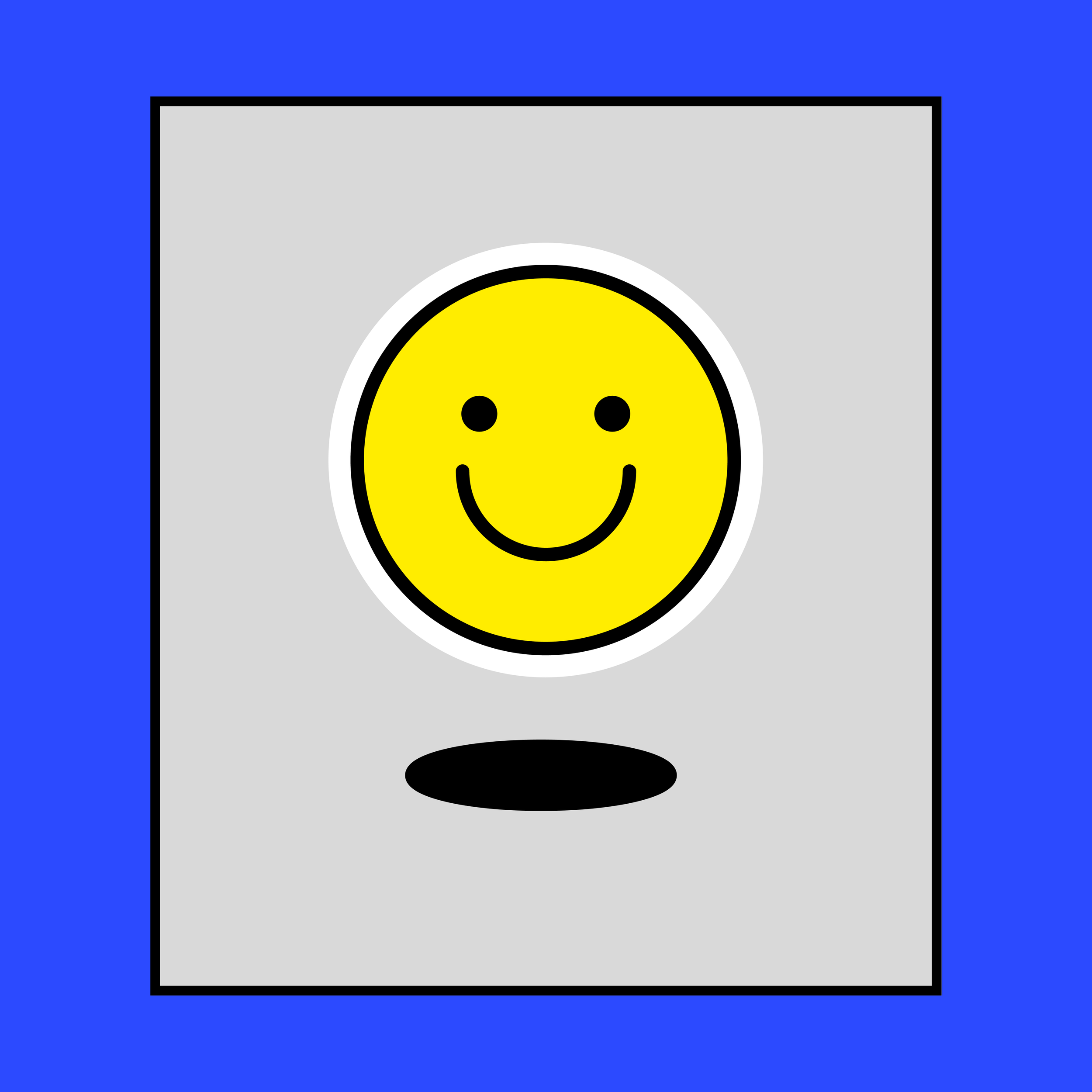 A yellow smiley face emoticon on a gray background with a black hole below it.