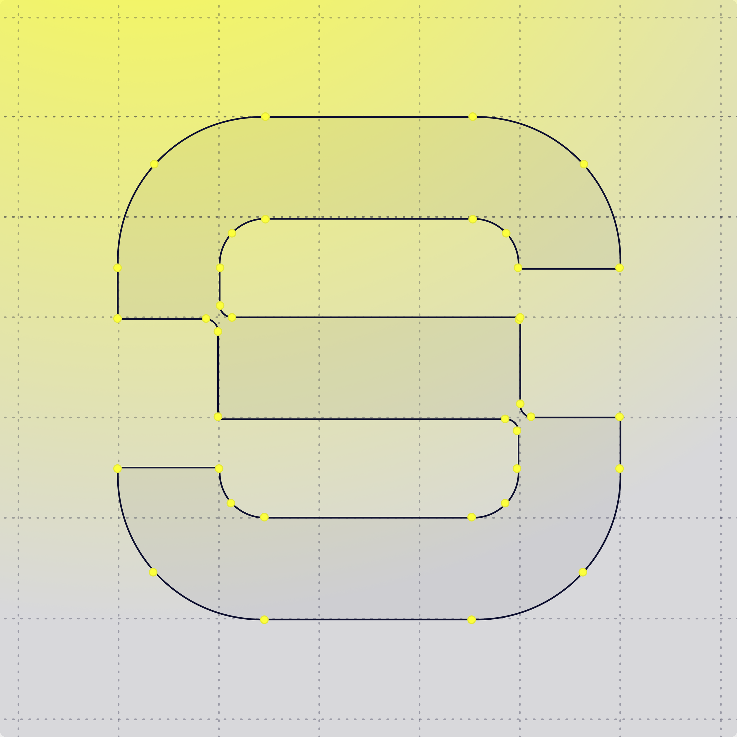 A pixelated outline of the letter S, created with a black line and yellow control points on a gradient yellow to gray background.