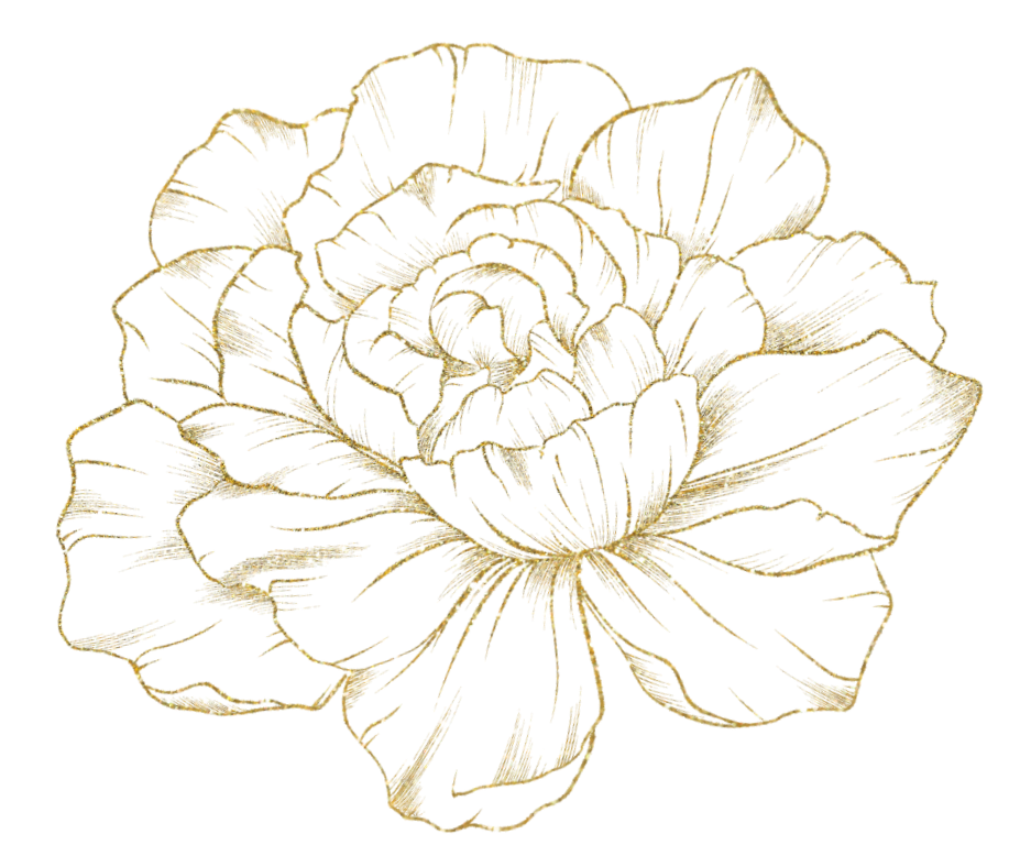 Gold glitter-lined outline of a flower on a black background.