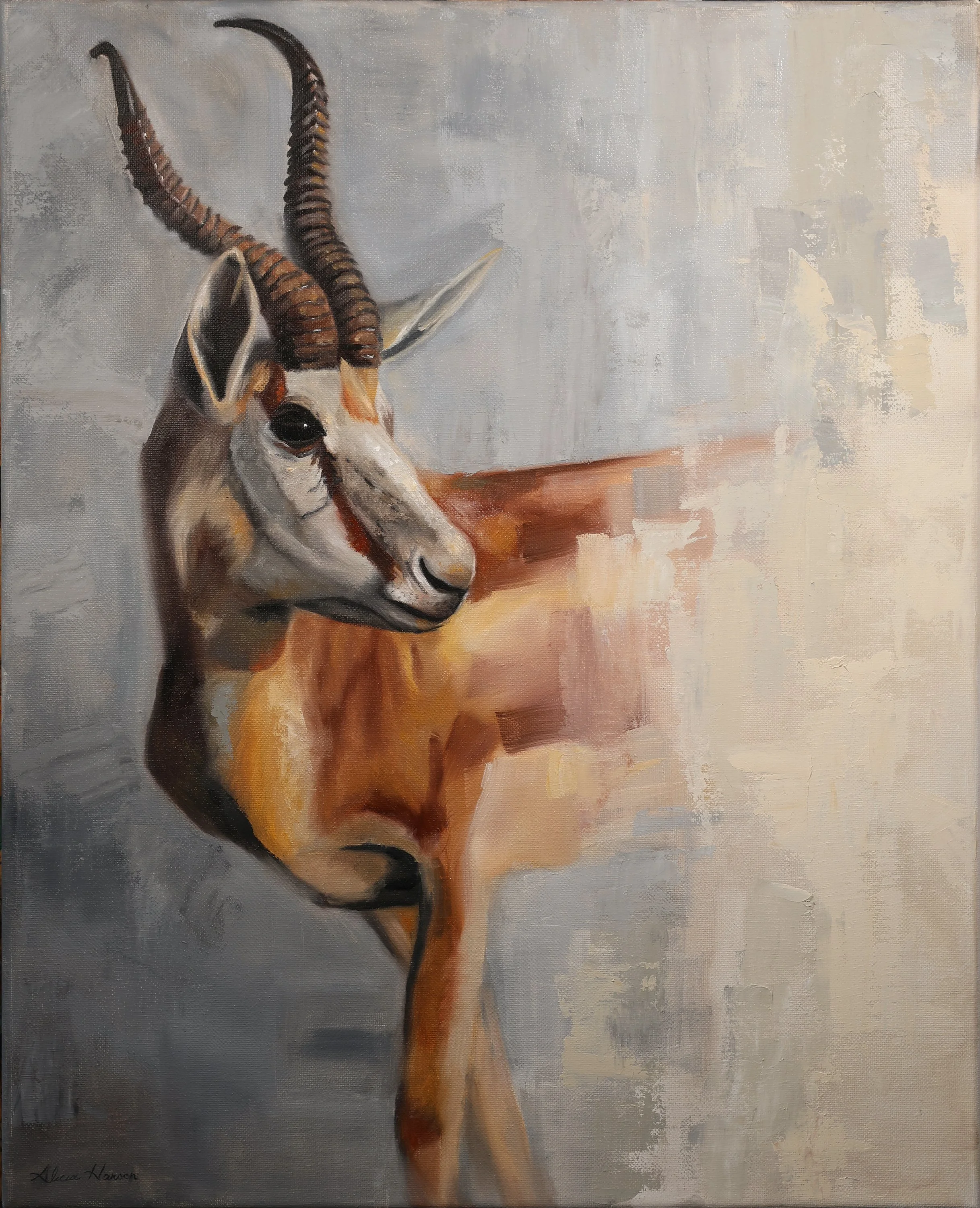 A springbok painting in loose alla prima style.
