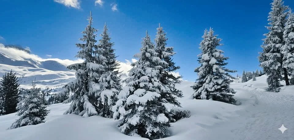 Verschneite Tannen in den Schweizeralpen