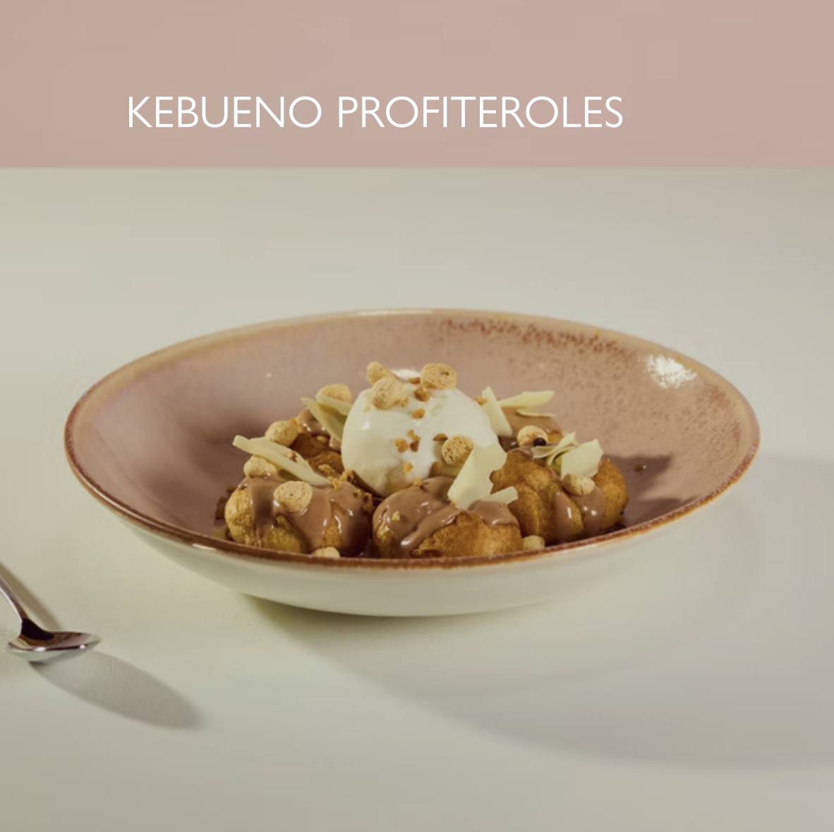  8.75
Fresh cream profiteroles, kebueno sauce, caramelised hazelnuts, mini amaretti, white chocolate gelato. 779 kcal