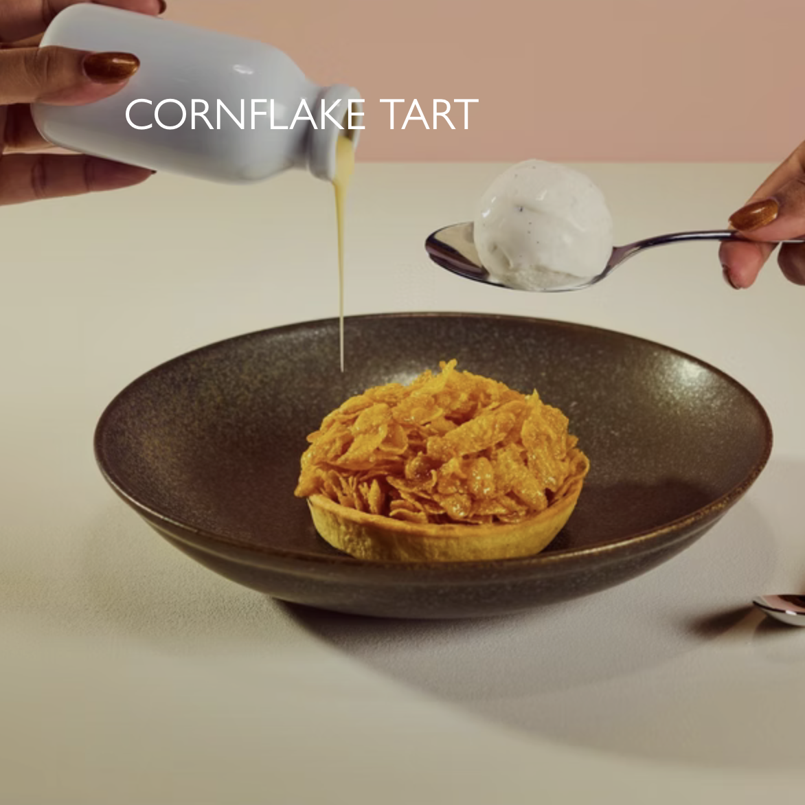 8.75
Sticky cornflakes & strawberry jam in a sweet
pastry case. 607 kcal
Vegan option available.