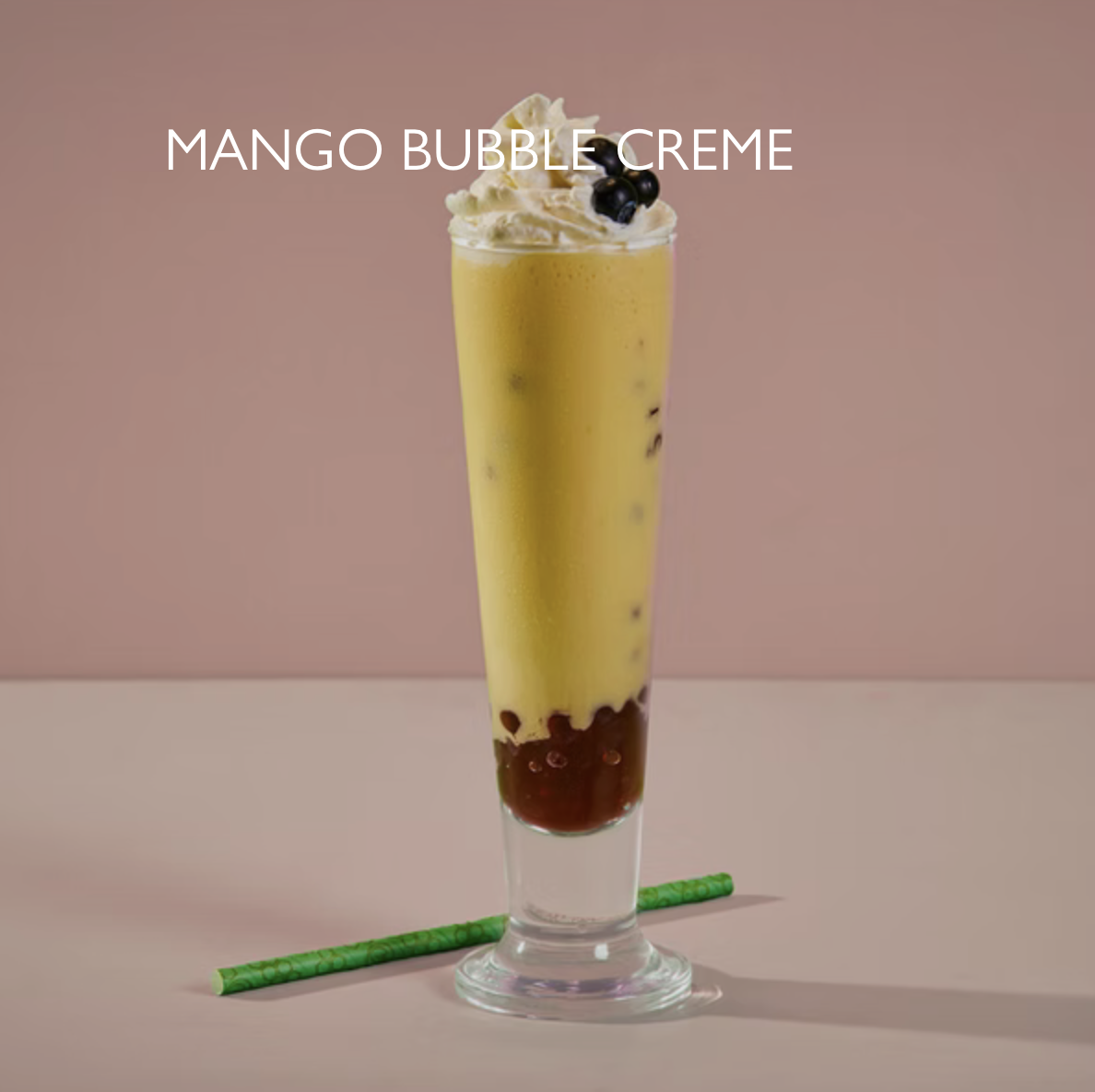 MANGO BUBBLE CRÈME 6.75
Vanilla gelato, mango sorbet, mango, popping boba. 529 kcal
Vegan option available.