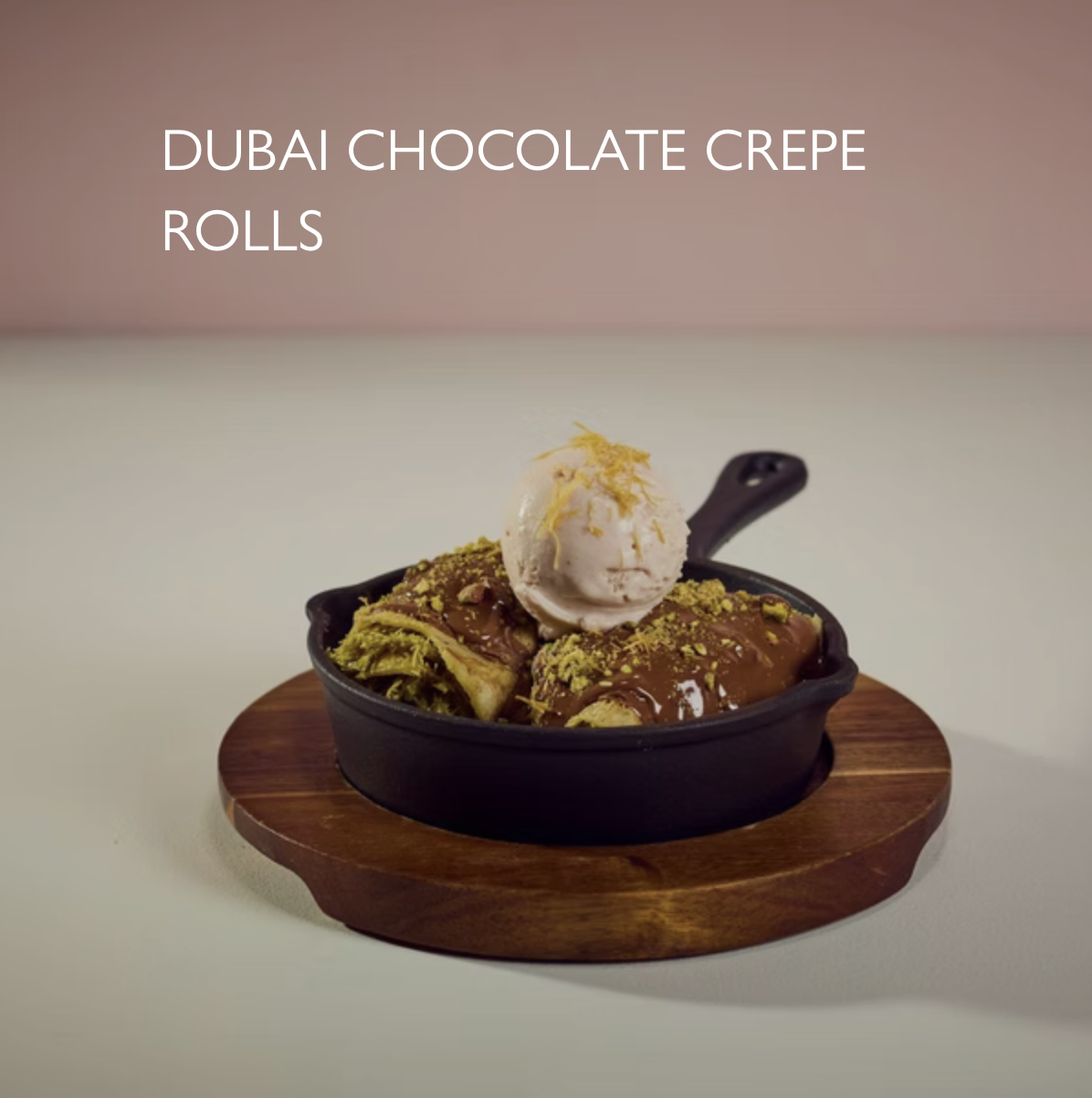 10.95
Soft crepes rolled with pistachio katafi, warm milk chocolate sauce, rose ice cream. 959 kcal