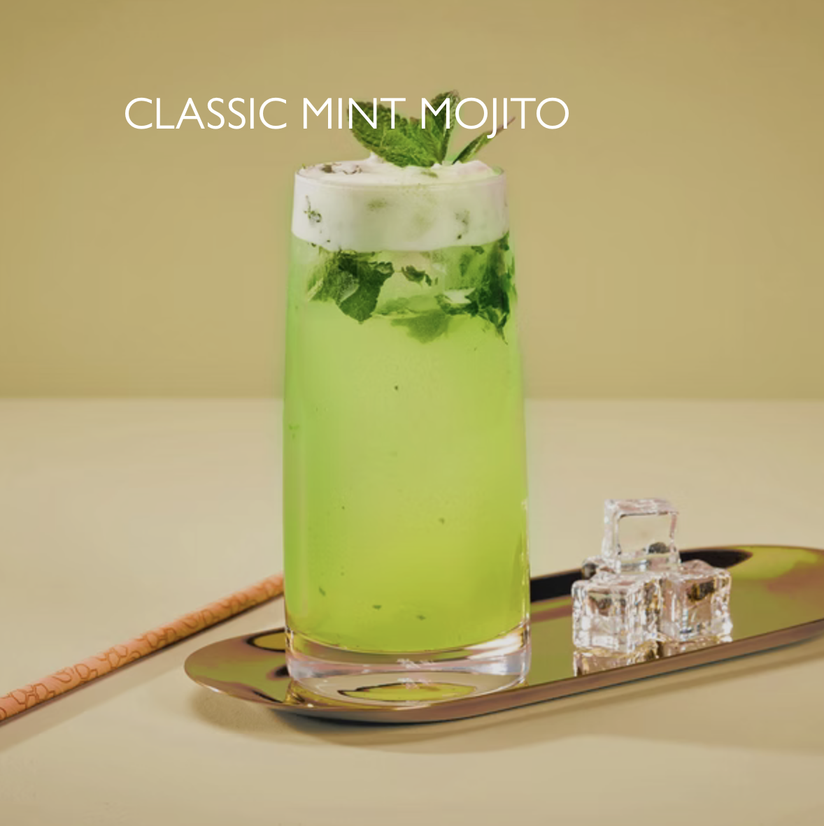 CLASSIC MINT MOJITO 4.95
Fresh mint, lime, sugar, sparkling water. 109 kcal