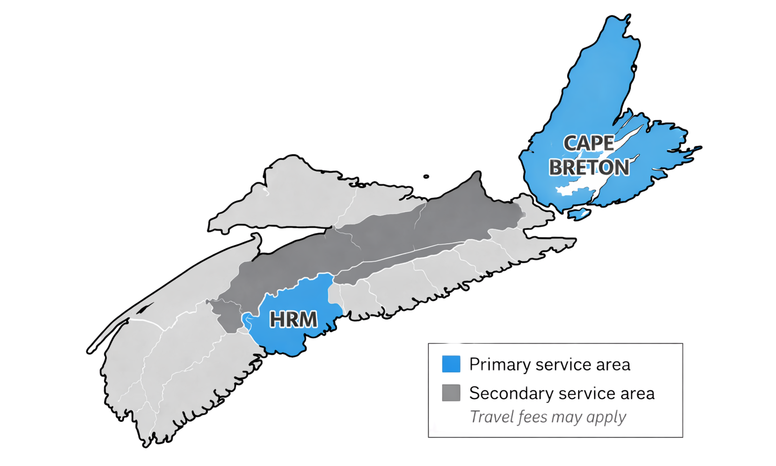 Map of Iceland showing regions highlighted in blue with labels for Cape Breton and HRM area, with an inset legend.