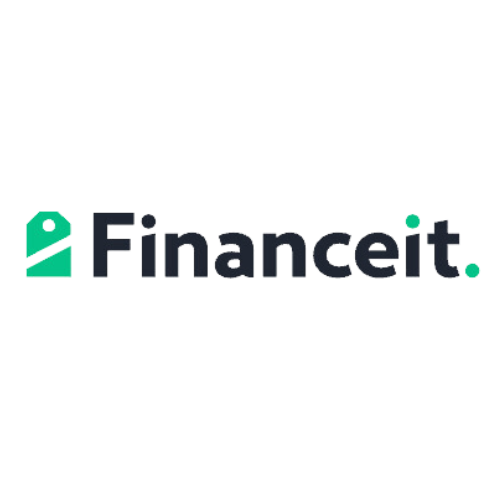 Graphic of the word 'Financeit' with a dollar sign incorporated into the letter 'F' and design elements around the text.