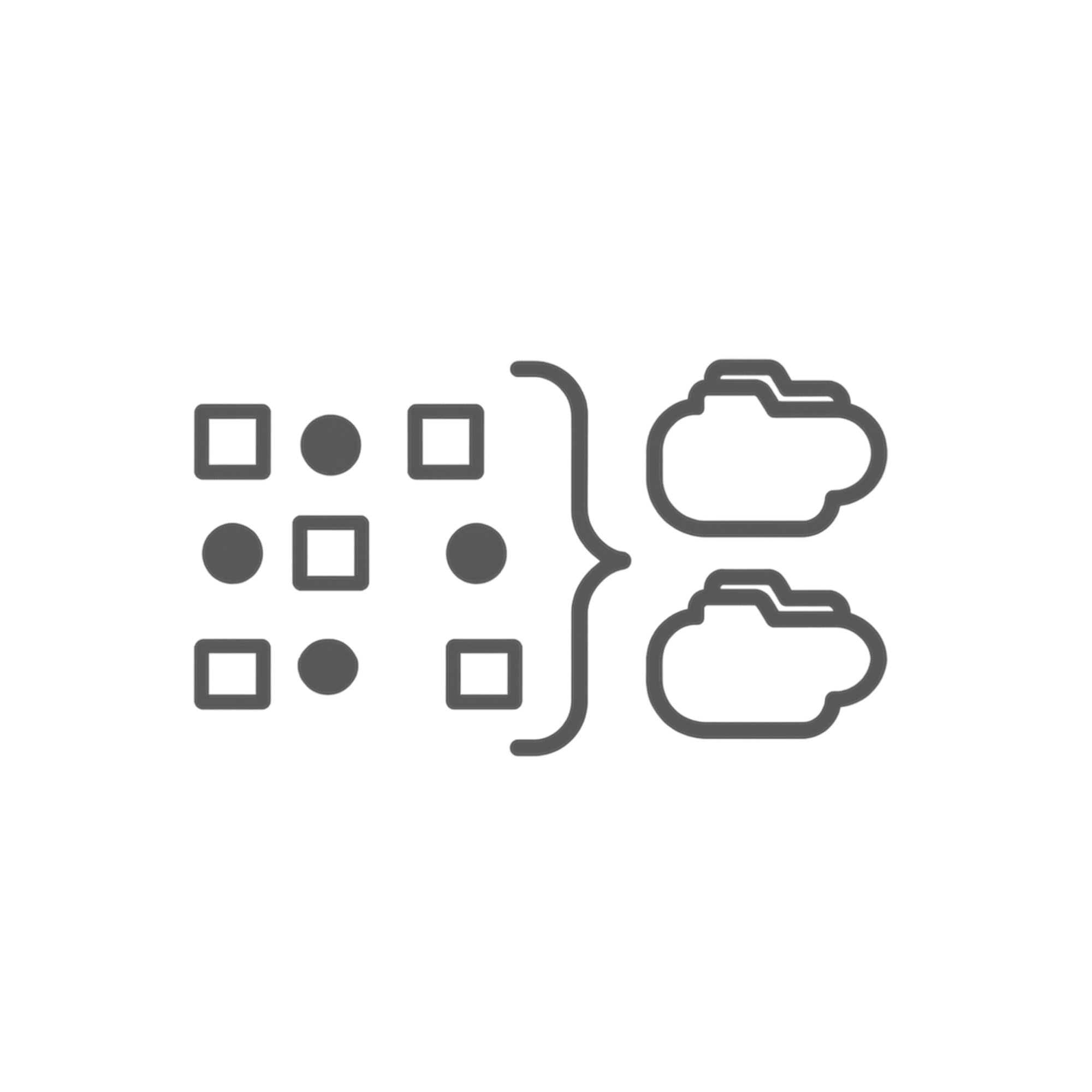 Diagram showing data processing flow from input symbols to cloud storage with two clouds.