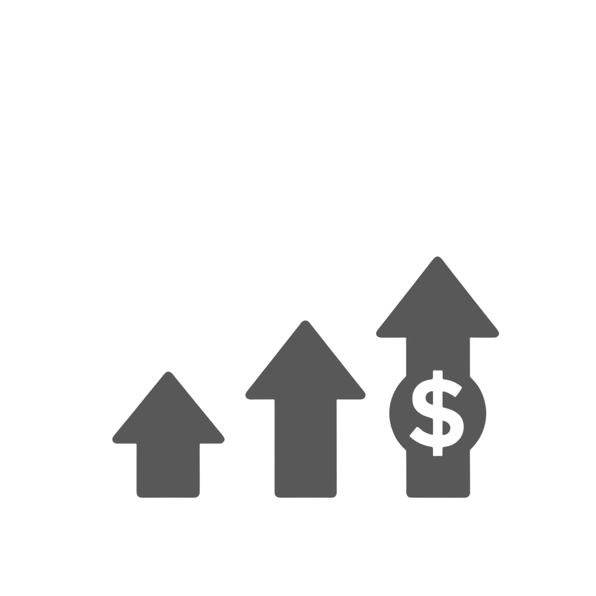 Three upward arrows with a dollar sign inside the third arrow, indicating financial growth or increase.