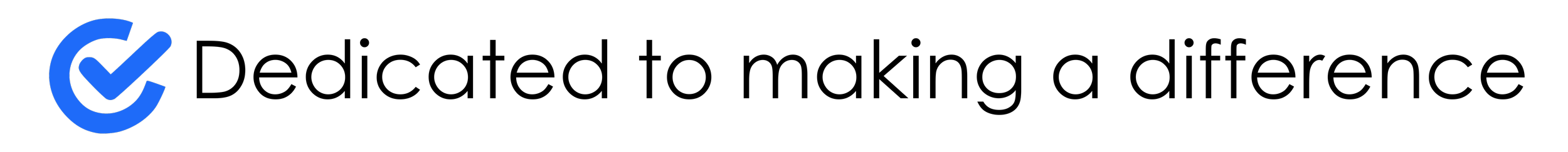 A blue checkmark logo with the text "Dedicated to making a difference"