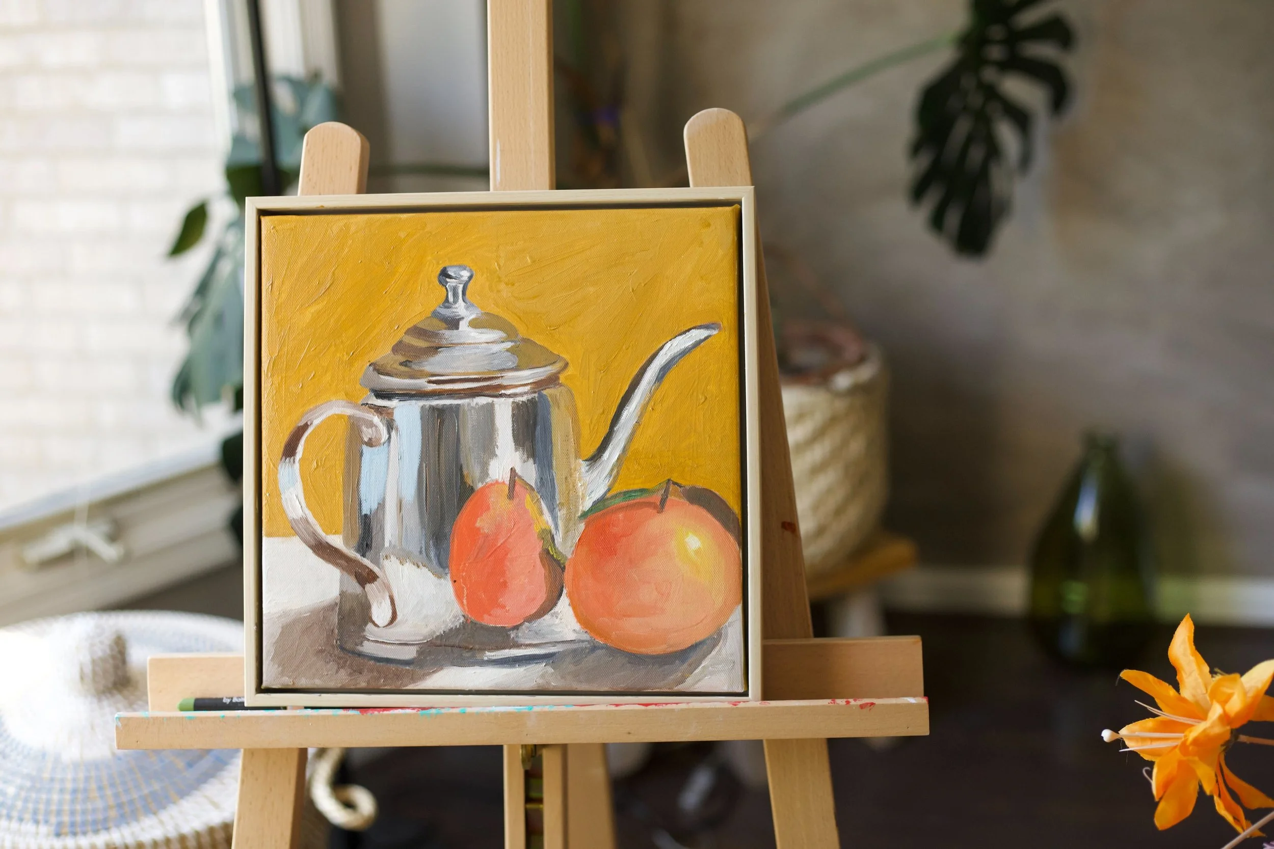 Teapot and orange study II Original Oil Paint